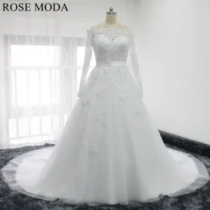 Rosemoda Off Shoulder Long Sleeve Ball Gown Wedding Dress
