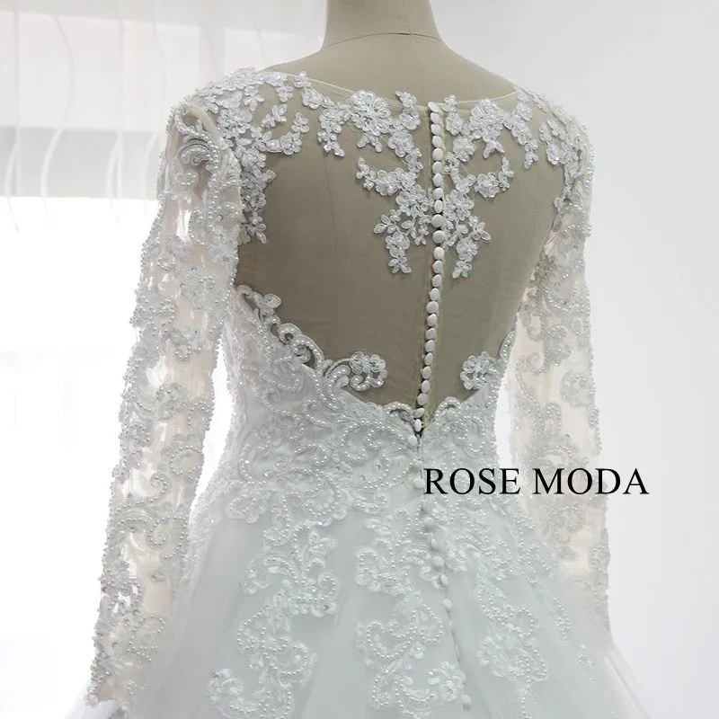 Rosemoda Pearl Lace Ball Gown Wedding Dress With Long sleeve