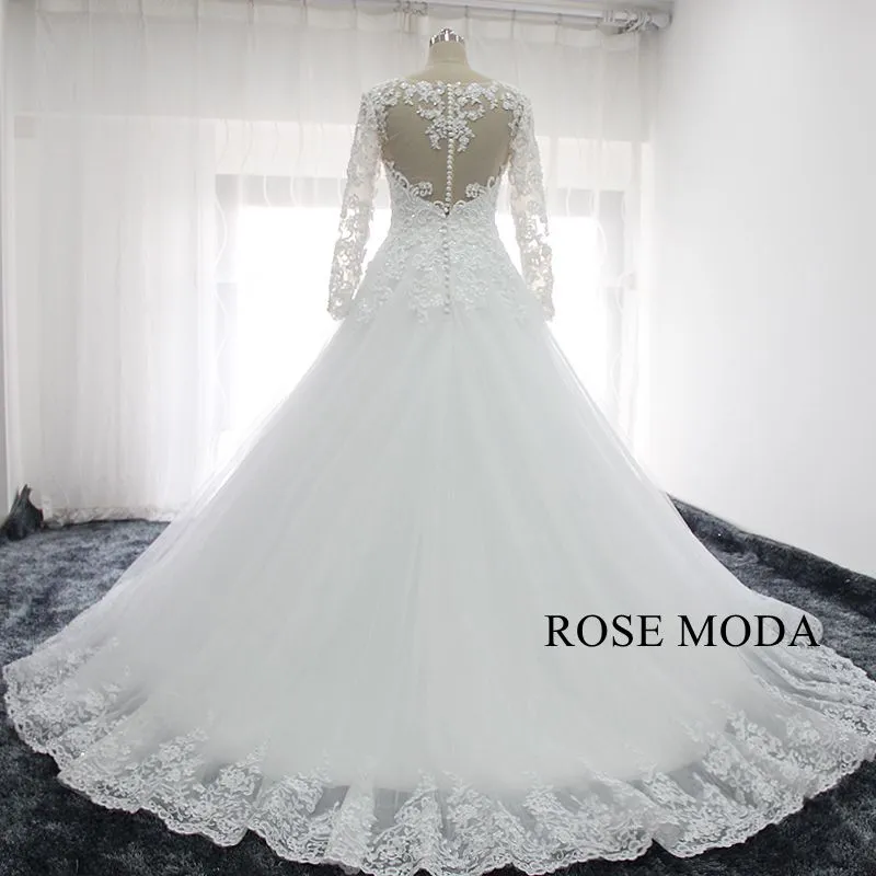 Rosemoda Pearl Lace Ball Gown Wedding Dress With Long sleeve