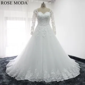Rosemoda Pearl Lace Ball Gown Wedding Dress With Long sleeve