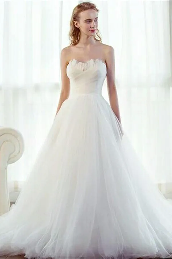 Simple Elegant A-line Lace Up Sweetheart Long Wedding Dresses