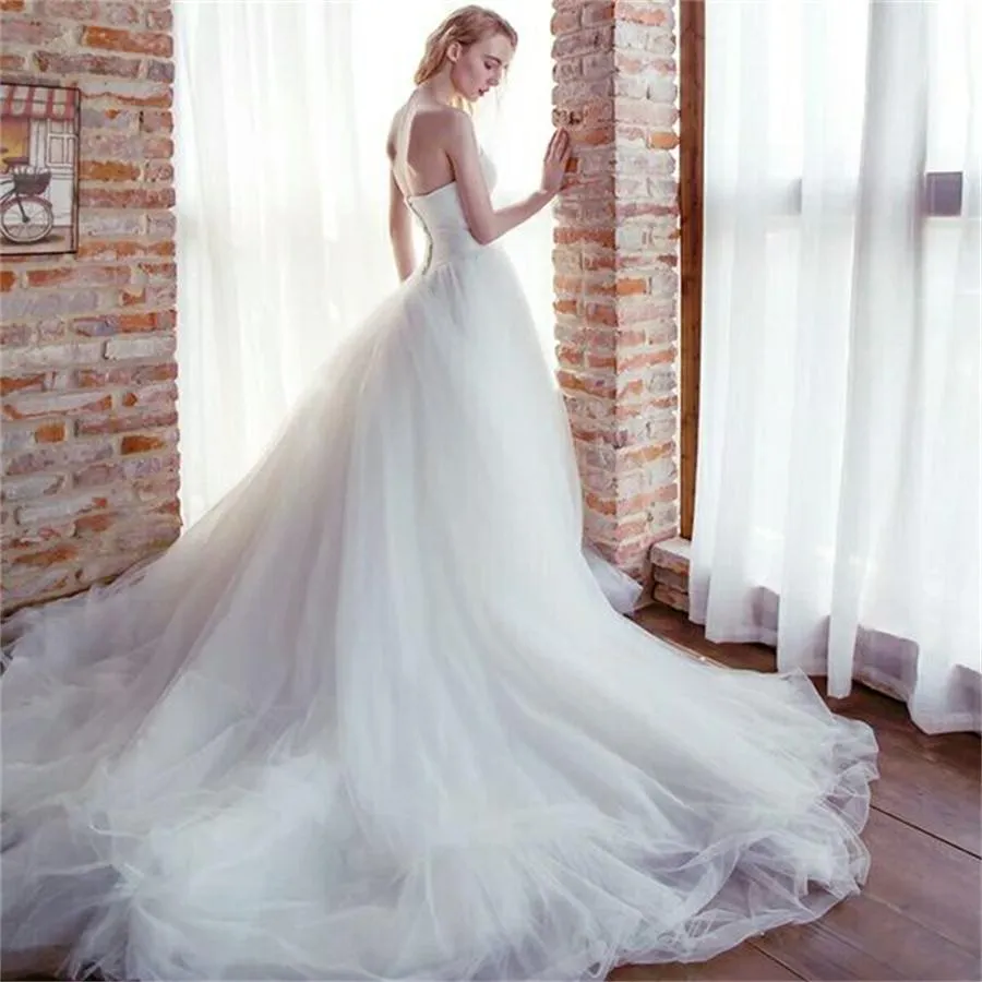 Simple Elegant A-line Lace Up Sweetheart Long Wedding Dresses