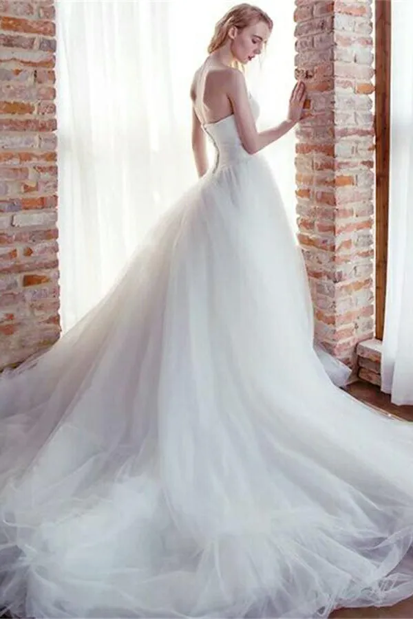 Simple Elegant A-line Lace Up Sweetheart Long Wedding Dresses