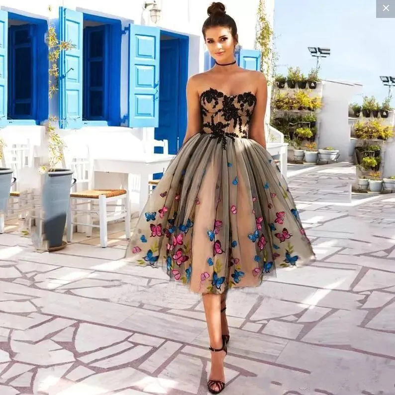 Sweetheart Butterfly Lace Tulle Knee length Ball Gown Homecoming Dress,Graduation Dresses PFH0145