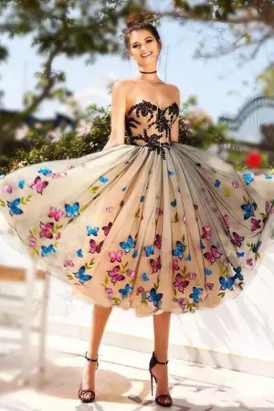 Sweetheart Butterfly Lace Tulle Knee length Ball Gown Homecoming Dress,Graduation Dresses PFH0145