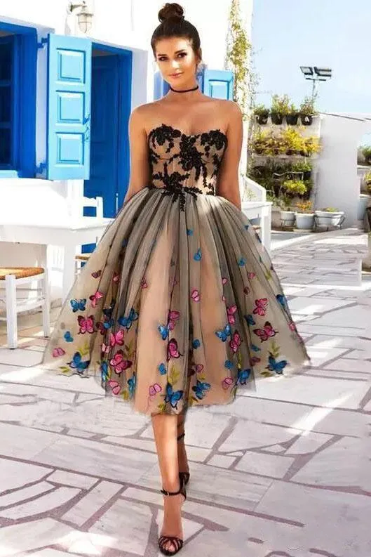 Sweetheart Butterfly Lace Tulle Knee length Ball Gown Homecoming Dress,Graduation Dresses PFH0145