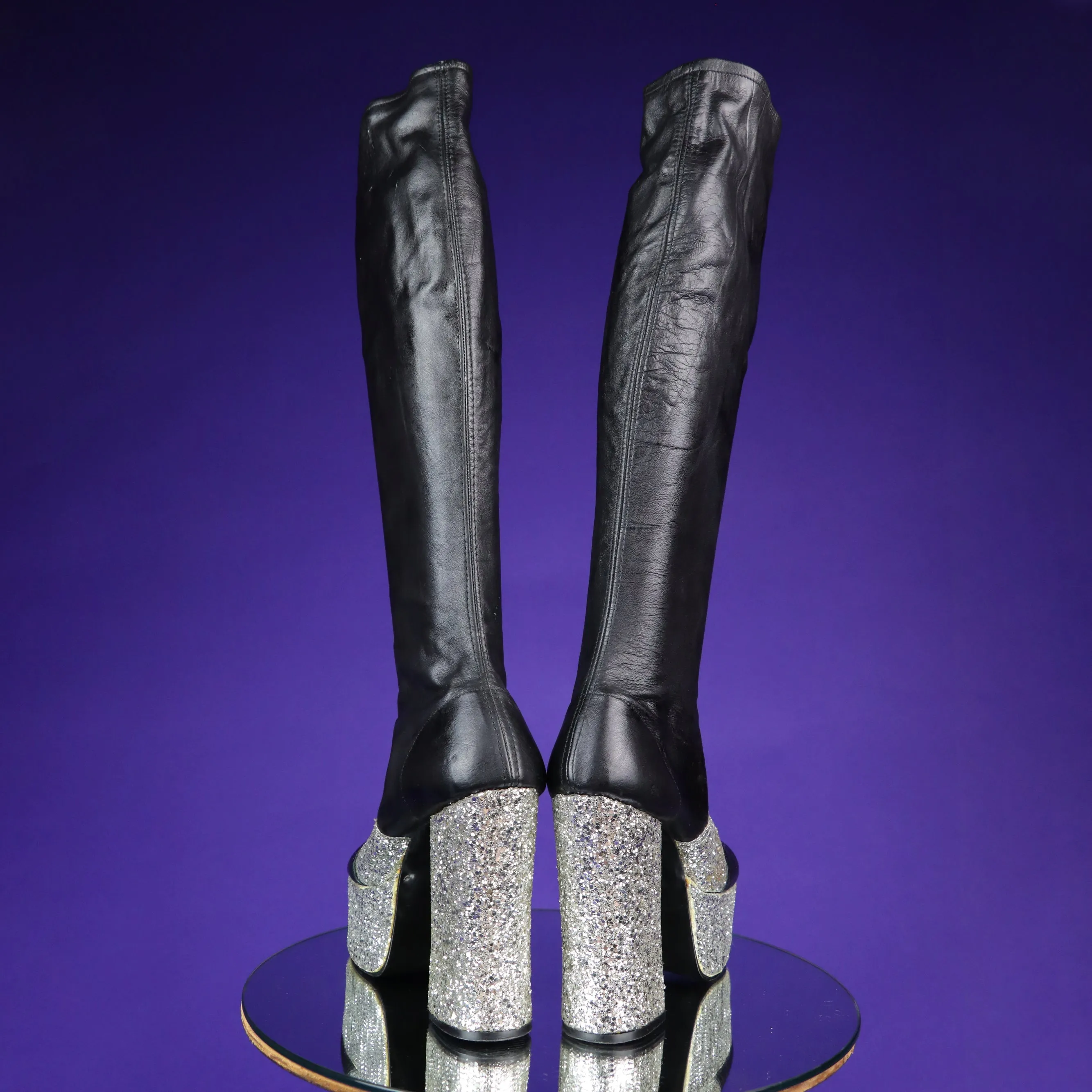 Vintage 1970s Glitter Disco Ball Platform Boots
