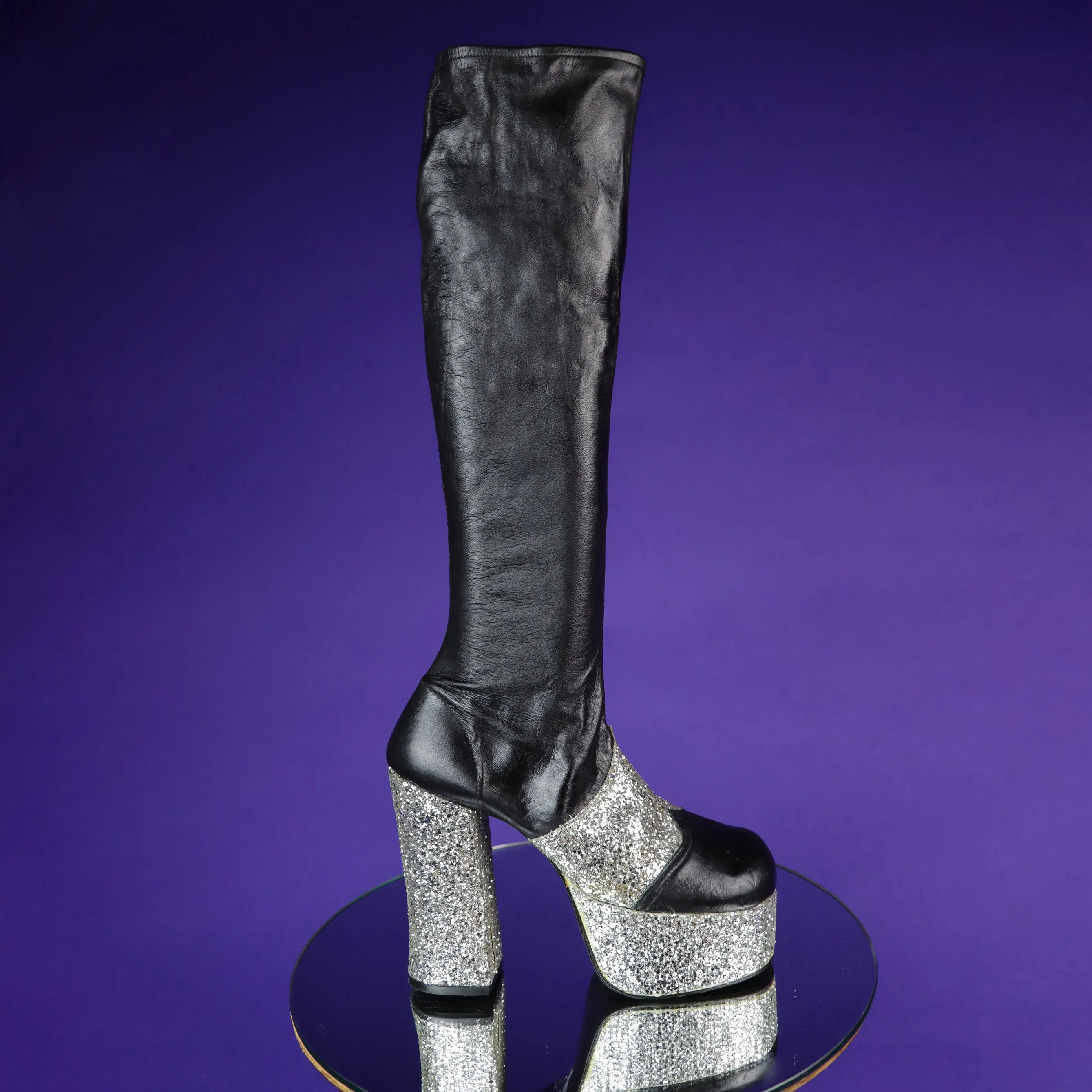 Vintage 1970s Glitter Disco Ball Platform Boots