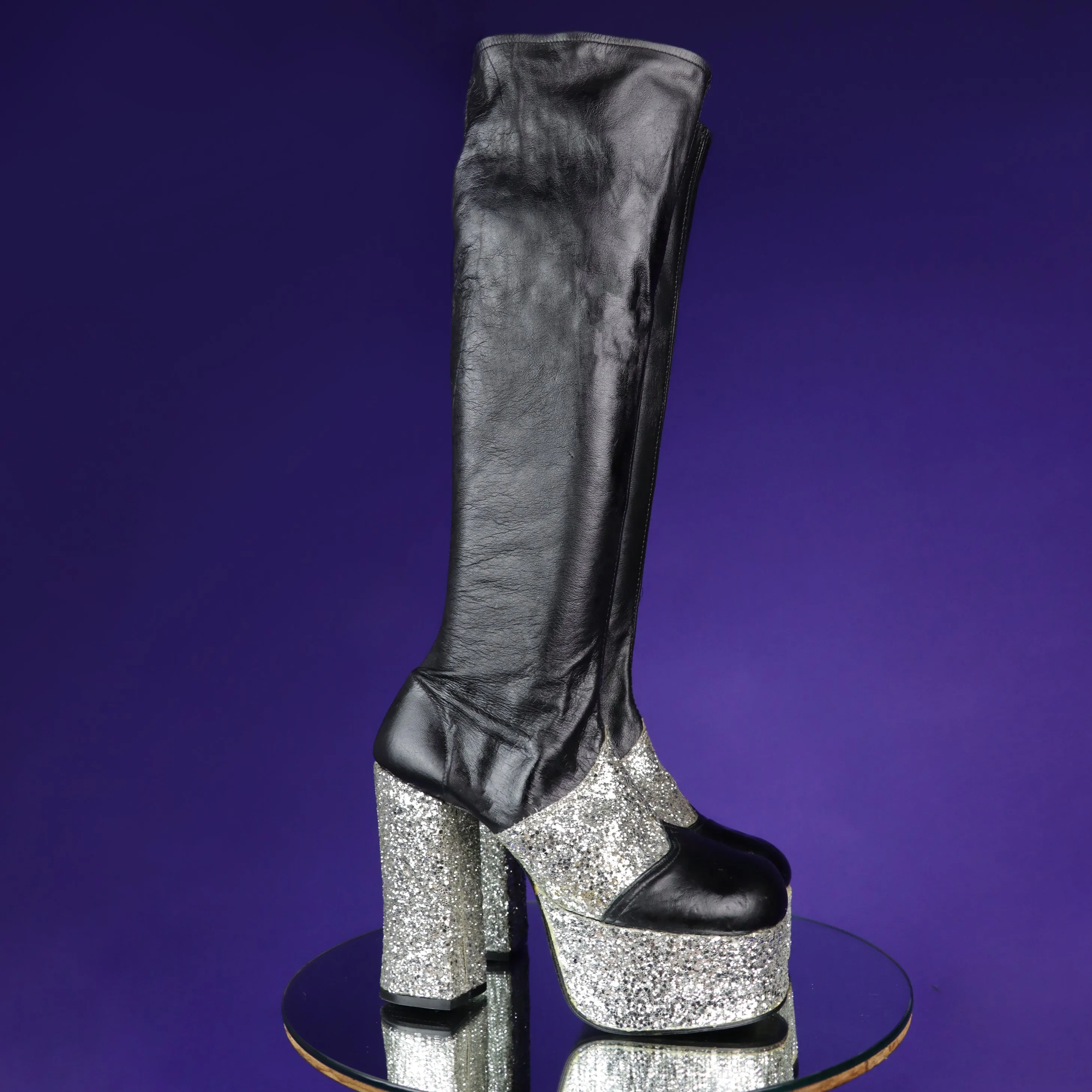Vintage 1970s Glitter Disco Ball Platform Boots