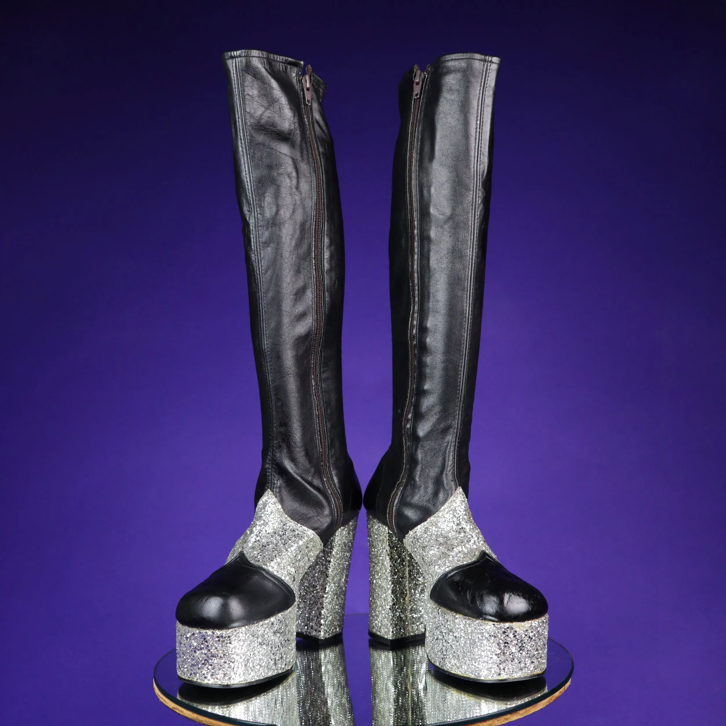 Vintage 1970s Glitter Disco Ball Platform Boots